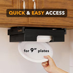 SpaceAid 9-inch Paper Plate Dispenser (Need 10.2 Inches Deep Cabinet Space) Under Cabinet Bamboo Plates Holder, Kitchen Vertical Dipensers Caddy, Black