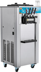 VEVOR Commercial Ice Cream Machine, 21-31 L/H Yield, 1800W 3-Flavor Freestanding Soft Serve Ice Cream Maker, 2 x 5.5L Stainless Steel Cylinder, LED Panel Auto Clean Pre-cooling, for Restaurant Bars