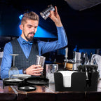 Mifoci 3 Tier Bar Glass Rimmer Bartender Tool with 12 Pcs Stainless Steel Classic Bottle Pourers, Bar Caddy with 6 Compartment, 1000 Pcs Coffee Cocktail Stirrers, 200 Napkins (Plastic)