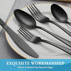 30 Pcs Black Silverware Set, Stainless Steel Flatware Set Service for 6, Mirror Polished Cutlery Utensil Set, Durable Home Kitchen Eating Tableware Set, Include Fork Knife Spoon Set, Dishwasher Safe
