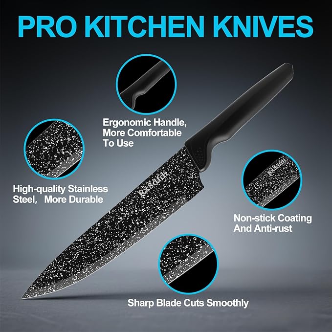 Knife Set, 6 Pieces Kitchen Knives Set with Anti-Rust Coating & Ergonomic Handles, Lightweight, Dishwasher Safe stainless steel Knife, Gift for Kitchen Enthusiasts, Family Chef(Beauty handle)