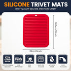 Silicone Trivet Mats 4 Heat Resistant Pot Holders Multipurpose Non-Slip Hot Pads for Kitchen Potholders, Drying mat, Jar Opener, Spoon Holder, Coaster.(Crimson red)