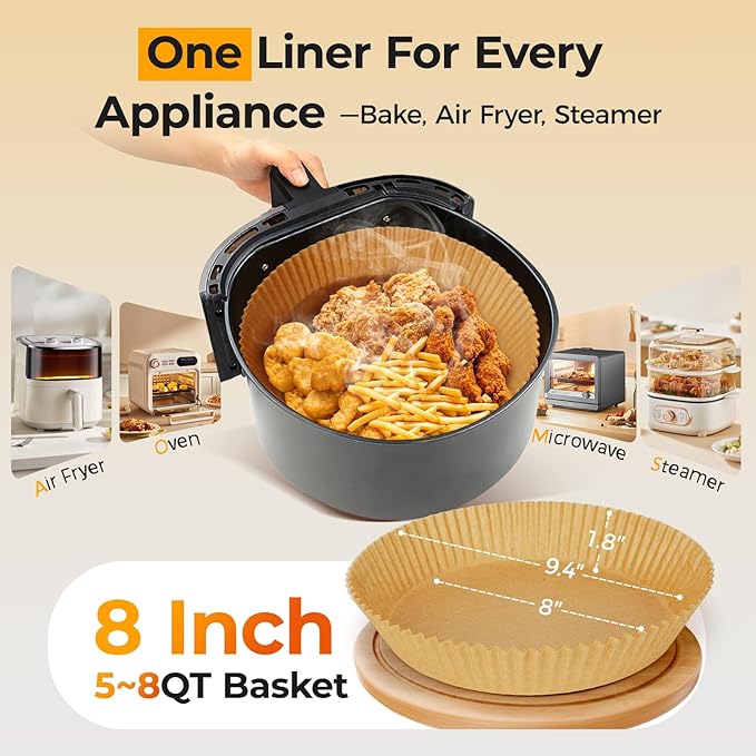 400Pcs Air Fryer Paper Liners Disposable, 8 Inch Max Xl Large Cooker Air Fryer Disposable Paper Liners, Oil Proof Parchment Sheets Round Basket Bowl Liner for Baking Cooking Food
