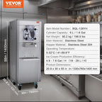 VEVOR Ice Cream Maker for Commercial Use, Produces 18 Liters per Hour, 1780W, Offers Single Flavor, Equipped with Wheels, 6L Stainless Cylinder, LED Display, Automatic Cleaning & Pre-cooling Functi