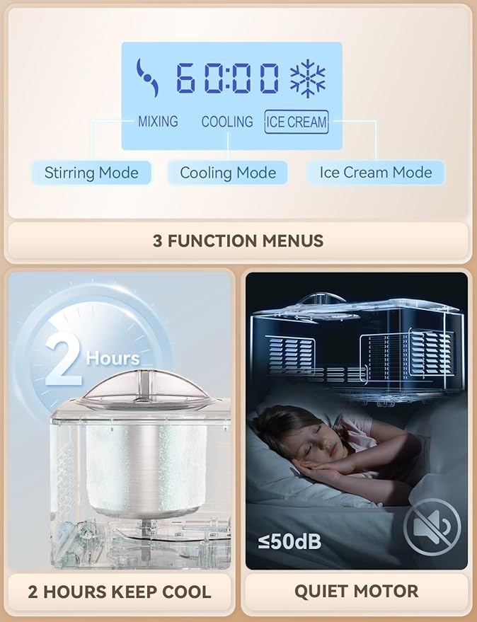 COUPLUX Ice Cream Maker, Fastest Freezing 2.1QT Ice Cream Machine with Built-in Compressor Easy Operate & Clean Automatic Ice Cream Maker Machine All Stainless Steel, LCD Display