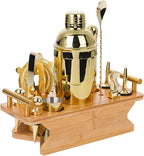 JNWINOG Cocktail Shaker Set Stainless Steel Bartending Kit 18.6oz Cocktail Bar Set Cocktail Mix Drink Making Kit Professional Bar and Home Drink Bar Tools for Bartender (Gold, 12Pcs-1)