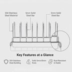 IMEEA Plate Rack 304 Stainless Steel, Vertical Dish Organizer for Cabinet & Countertop, Holds 6 Plates (8–10 Inch), 12 x 3.9 Inch Metal Dish Holder ﻿