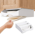 9-inch Paper Plate Dispenser Under Cabinet, Bamboo Paper Plate Holders, Kitchen Counter Vertical Plate Dispensers Holders Countertop Caddy(For 9-inch Plates, White)