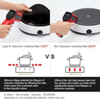 Lazy K Induction Cooktop Mat - Silicone Fiberglass Scratch Protector - for Magnetic Stove - Non Slip Pads to Prevent Pots from Sliding During Cooking_ Black (11inches)