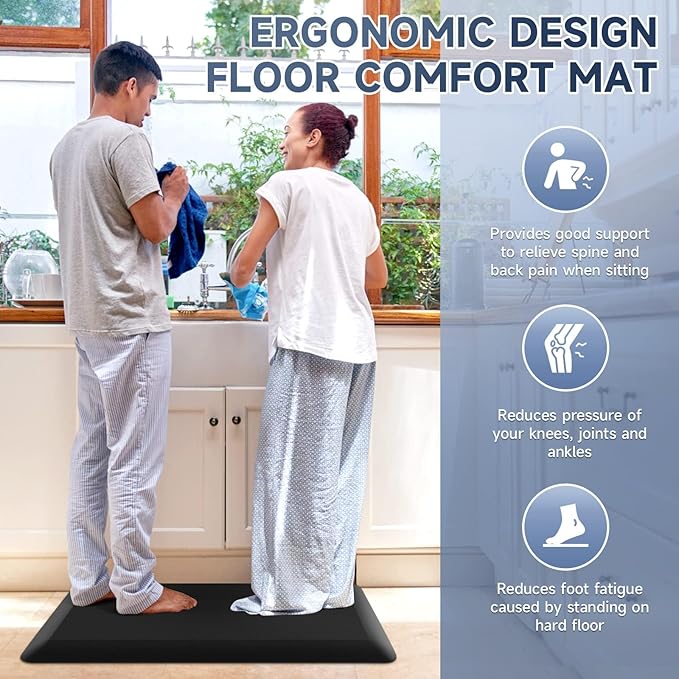 4/5 Inch Thick Kitchen Mats for Floor, StepRite Kitchen Rug for Standing Desk, Non-Slip, Thicker, Stain & Water Resistant, Comfort Anti Fatigue Floor Mat for Home, Kitchen, Office - Black,108 * 30''