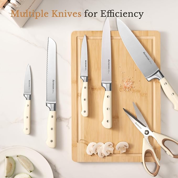 Knife Set,Astercook Kitchen Knife Set with Block 14-Piece Full Tang Stainless Steel Knives with Sharpener Dishwasher Safe and Anti-Slip Ergonomic Handle Valentine's Gift Utensils Set