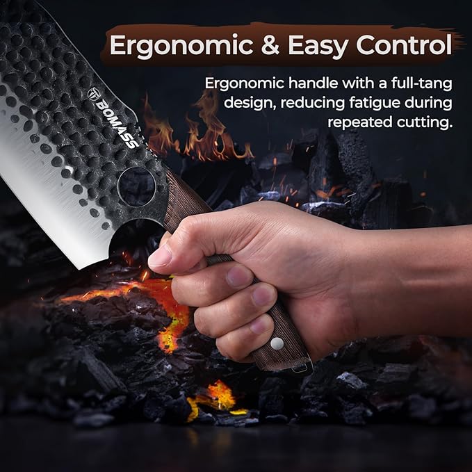 Meat Cleaver Butcher Knife Set of 17Pcs, Hand Forged Kitchen Knives Set, High Carbon Steel Chef Knife Set with bag & 6 Accessories, Boning Knives for Meat Cutting, Outdoor Cooking BBQ Camping Gift