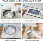 Gasbye Ice Cream Maker with Upgraded Compressor, [40% Faster Freezing], No Pre-Freezing Needed, LED Display, 2.1 Qt Capacity, Easy Operation for Ice Cream & Yogurt, Stainless Steel