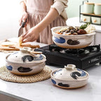 Donabe Japanese Casserole Pot Heat Resistant Ceramic Casserole With Lid Clay Rice Cooker Pot Casserole Clay Pot Slow Stev Saucepan Health Saucepan,C,1.2L