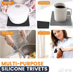 Silicone Trivet Mats 4 Heat Resistant Pot Holders Multipurpose Non-Slip Hot Pads for Kitchen Potholders, Drying mat, Jar Opener, Spoon Holder, Coaster.(Black Dark Gray)