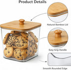 Cookie Jars with Wooden Lids Airtight, 2L Plastic Cookie Tin, Wide Mouth Candy Jar, Kitchen Counter Food Storage Container, Cute Jar for Gift Giving, BPA-Free, Clear