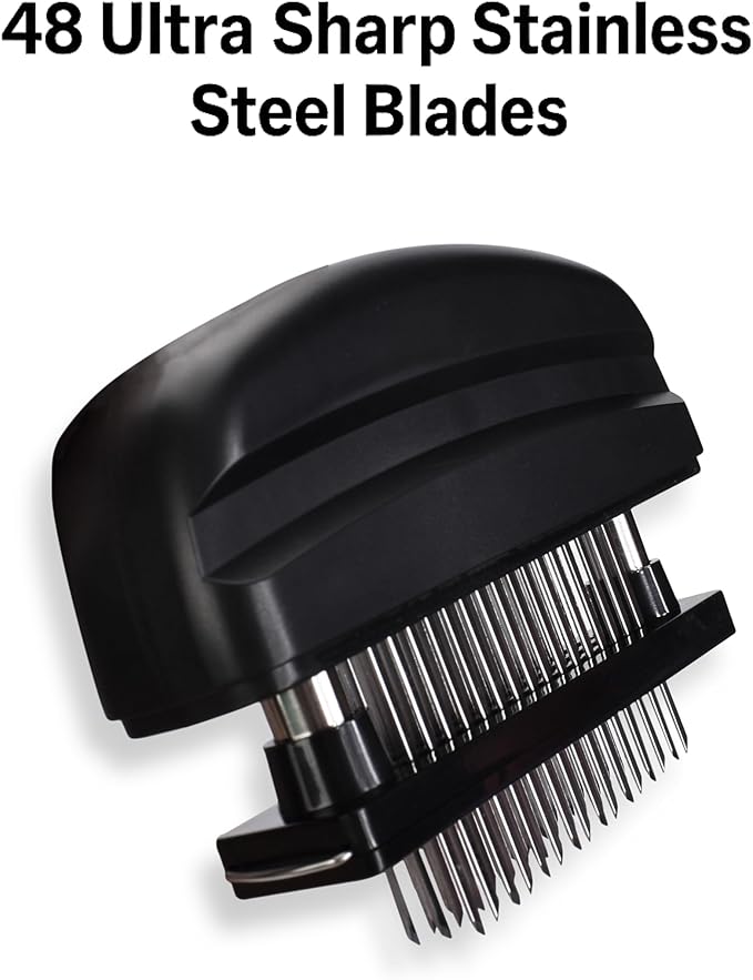 Meat Tenderizer Tool - 48 Stainless Steel Needle Blades for Tenderizing Chicken, Steak, Pork, Beef – Handheld Meat Tenderizer Stapler to Enhance Texture & Taste – Complete with Cleaning Brush