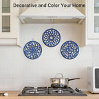 SMARTAKE 6 Set Silicone Trivet Mats, Multi-Use Carved Trivet Mat, Insulated Non-Slip Durable Kitchen Mats, Flexible Modern Kitchen Table Mat, for Hot Dishes, Pots, Dining Countertop, Navy Blue