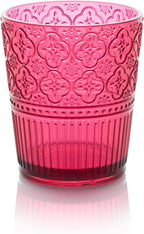 Victoria Ruby Set of 6 Premium Acrylic DOF Glass 16 oz – Unbreakable Drinkware with Elegant Embossed Design, Perfect for Indoor & Outdoor Use