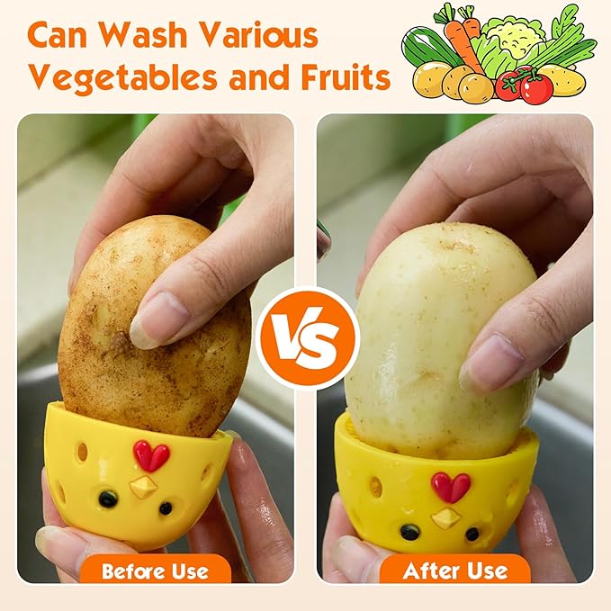 Egg Brush Cleaner, Egg Cleaner Scrubber for Fresh Eggs, Cute Chick Shaped Silicone Egg Washer, Reusable Multipurpose Washing Egg Tool for Fruits and Vegetables(Blue)