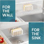 TAILI Sponge Holder for Kitchen Sink with Strong Suction Cup, Rustproof Aluminum Sink Caddy for Sponges, Removable Sponge Holder, Dish Brush for Scraper - White