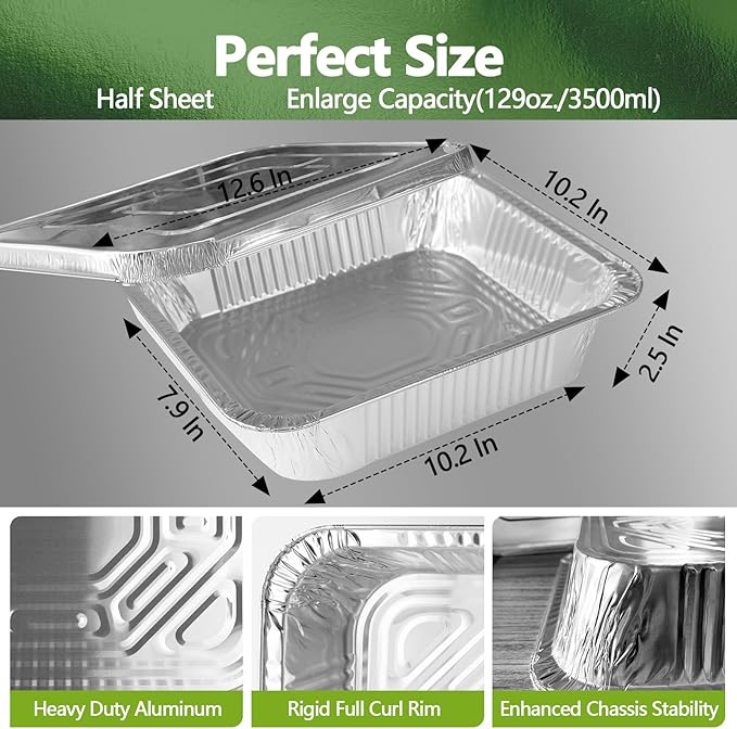 Thickened 20 Pack Heavy Duty Aluminum Pans with Lids, 9x13 Aluminum Foil Pans Disposable, Half Size Steam Table Foil Baking Tray for Cooking, Baking, Roasting & Chafing, Carton Packaging