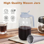 Cold Brew Coffee Maker,64 oz Mason Jar Pitcher with Stainless Steel Filter, Pour Spout Handle Lid, Heavy Duty Glass Airtight & Leak-Proof Pitcher for iced coffee Tea Lemonade-Gray