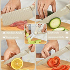 Knife Set, 6 Pieces Professional Kitchen Knife Set with Universal Knife Block, Super Sharp Knife Block Set with Ergonomic Handle Non-stick Stainless Steel Knife Block Set (Khaki)