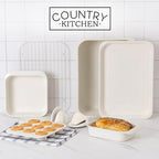Country Kitchen Nonstick Stackable Bakeware Set - Deluxe Heavy Duty, Durable, Easy Release Baking Set, 8 Pcs, Cream
