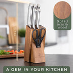 WALDWERK Knife Set - 7pcs Kitchen Knife Set with Block and Integrated Sharpener - Knife Block Set - Knife Block