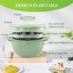 4 in 1 Colander with Bowl Set, Food Strainers and Colanders, Colander for Kitchen, Pasta Strainer, Fruit Washing Bowl, Kitchen Essentials Strainer Basket Bowl, Green, Christmas & New Year Gifts