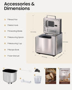 KOVIET 25-in-1 Bread Maker Machine with Automatic Dual Dispenser, 2LB Stainless Steel Breadmaker with Gluten-Free, Dough, Jam, Yogurt etc Settings, Silver