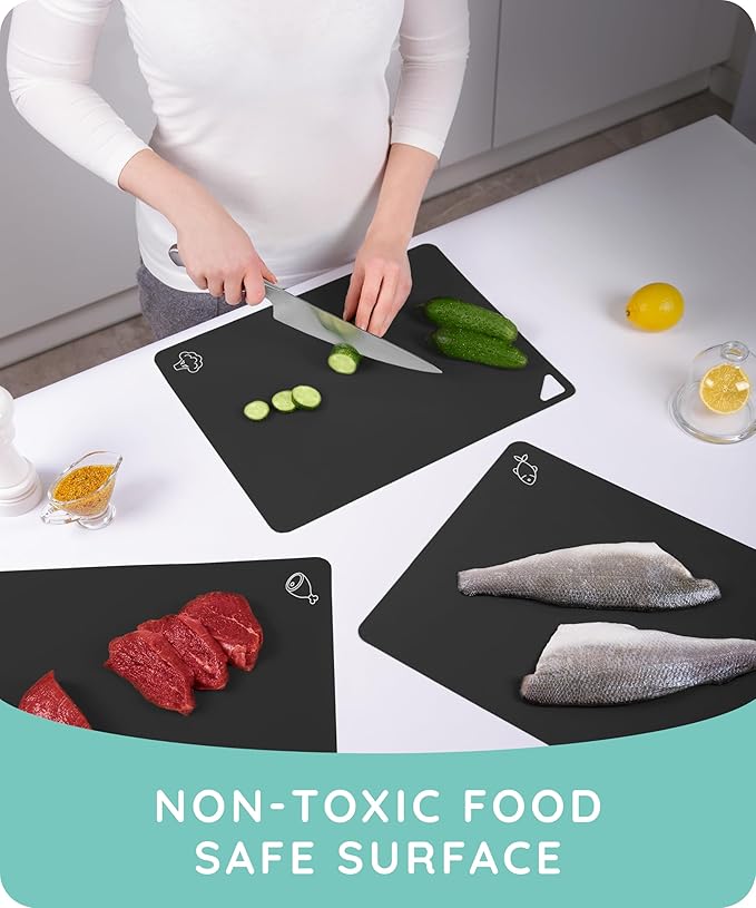 July Home Cutting Board Alternative for Kitchen - Extra Thick Flexible Plastic Cutting Board Set of 3, Non-Slip, BPA-Free, Easy to Clean, Colored Cutting Mats for Cooking, Durable Chopping Sheets