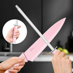 E-far Knife Set with Block, 15 Pieces Kitchen Knife Block Set with Sharpener, High Carbon Stainless Steel Sharp Chef Knife Set with Ergonomic Handles, Anti Rust, Pink