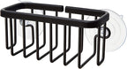 SunnyPoint NeverRust Kitchen & Bathroom Sink Caddy for Sponges, Scrubbers, Soap, 6" x 2.5" x 2.65", with Adhesive Mount - Additional Suction Cup Included –Aluminum (Black)