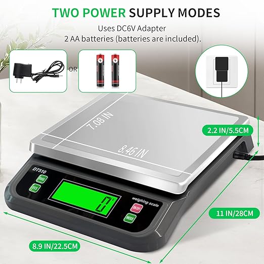 Large Digital Kitchen Scale 88lbs/40kg with 6 Unit Stainless Stee Food Scales with Tare and PCS Funtion LCD Display for Baking, Bread, Cooking, Meat, Vegetables, Farm with Adapter Grey