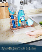 Consumest Sponge Holder for Kitchen Sink - Sink Caddy Kitchen Organizer with Removable Drip Tray for Countertop Dish Soap Dispenser Brush Storage Accessories 304 Stainless Steel, Rose Gold