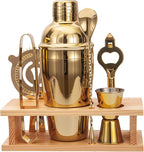 JNWINOG Cocktail Shaker Set Stainless Steel Bartending Kit 18.6oz Cocktail Bar Set Cocktail Mix Drink Making Kit Professional Bar and Home Drink Bar Tools for Bartender (Gold, 7Pcs)