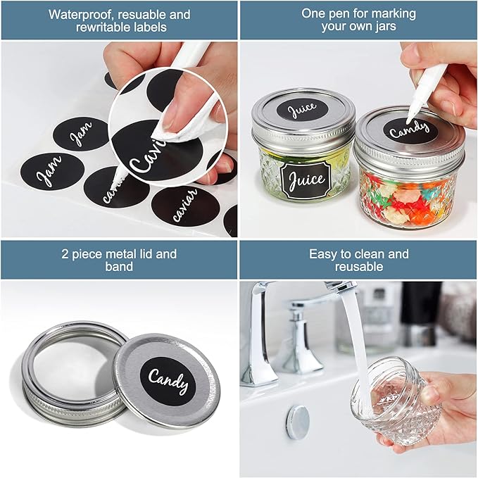 CycleMore 40 Pcs 4oz Clear Glass Mini Mason Jars With Silver Separable Lids and Diamond appearance, Small Spice Canning Jars for Honey, Jam, Jelly, Wedding Favors, Kitchen Food Storage