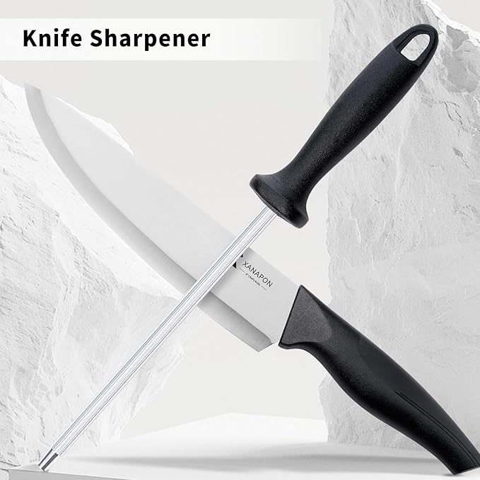 14 Pieces Kitchen Knife Set with Block, German Stainless Steel, BlackSilver