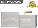 Calindiana Modern Farmhouse Metal Dishwasher Pods Container with Lid for Kitchen Organization and Storage, Kitchen Essentials Decor Accessories, Dishwasher Pods Holder, Grey
