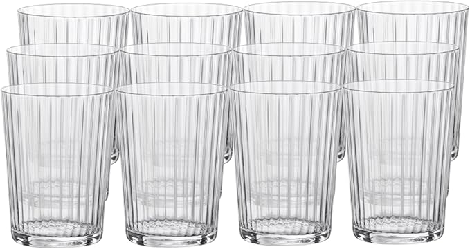 Bormioli Rocco Exclusiva Gin Fizz Glasses, Set of 12-17 Oz. Ribbed Drink Tumblers Made of Star Crystal Glass with XLT Treatment - Durable Cocktail Glasses for Daily Use, Dishwasher Safe
