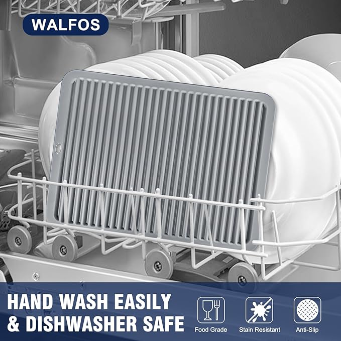 Walfos Large Silicone Trivet 16x12 Inch, Hot Pads for Kitchen, Heat Resistant Pot Holders Trivets for Hot Dishes, Hot Pots and Pans, Quartz Countertops, Gray, 2 Pack