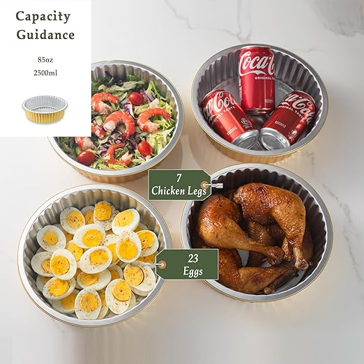 10" Deep Round Aluminum Foil Pans with Lids (5 Pack), Heavy Duty Grease-Resistant Foil Containers for Baking, Heating, Meal Prep & Food Storage, 2.7" Depth, 84oz