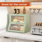 GHWIE Double Layer Bamboo Bread Box for Kitchen Counter,Large Capacity Bread Storage Bin,Bread Container with Acrylic Wavy Door Panel (Light Green, Extra Large)