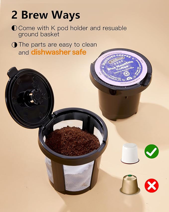 Tastyle Single Serve One Cup Coffee Maker, for K Cups and Grounds, Mini Coffee Maker with Portable Handle, 6 to 12 Oz Brew Size, for Travel, Camping, Office, RV and Dorm, 120V, Oasis