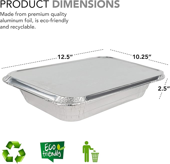 Stock Your Home Foil Pans with Lids - 9x13 Aluminum Pans with Covers - 20 Foil Pans and 20 Foil Lids - Disposable Food Containers Great for Baking, Cooking, Heating, Storing, Prepping Food Silver