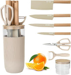 Knife Set, 7 Pieces Professional Kitchen Knife Set with Universal Knife Block, Super Sharp Knife Block Set with Ergonomic Handle Non-stick Stainless Steel Knife Block Set (Beige)