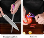 Purple Professional 9-Piece Kitchen Knife Set with Acrylic Block - Non Stick Sharp Stainless Steel Chef Knives with Sharpener,Gift for Home Kitchen Women
