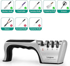 Longzon 5-in-1 Knife Sharpener 4 Stage with Cut-Resistant Glove, Quickly Sharpens & Restores Dull Blades, Easy & Safe for Home Kitchen Use, Fits Most Knives and Scissors, Black+Silver